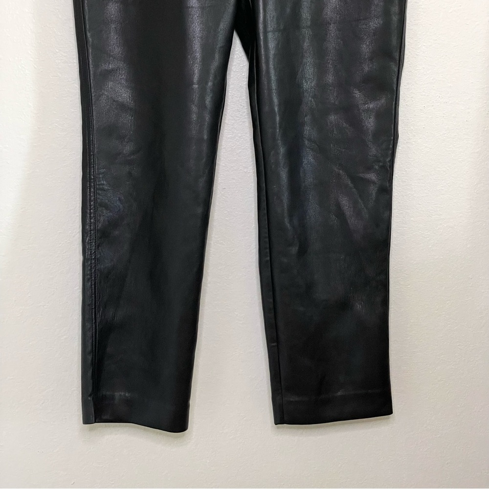 Aritzia Babaton Vegan Leather Belted Pant High Waist Tie Front Trouser Black 8 - Picture 10 of 16